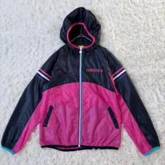 adidas フルジップウィンドブレーカー　M　ブラック×ピンク◆A1189