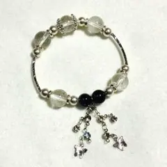 【未使用】水晶 × アメジスト 天然石ブレスレット 蝶チャーム 華やか シルバー