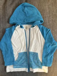 フード付きパーカー 110cm 青/白　タオル地