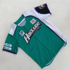 北海道日本ハムファイターズ 緑 白 野球シャツ 半袖 Fサイズ スポンサー