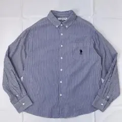 U.S. POLO ASSN 刺繍ロゴ ストライプ 長袖シャツ L 青×白