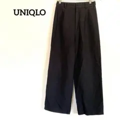 【ユニクロ】リネンブレンドタックワイドパンツ 黒 M 涼やか 麻混