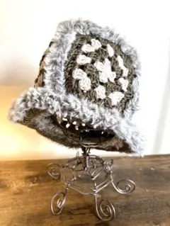 グラニースクエア　クロッシェハット　古着女子　バケットハット　個性派ニット帽