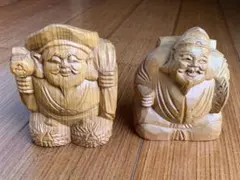 恵比寿 大黒天 陶器 置物 2体セット 刻印あり 飾り台つき 七福神