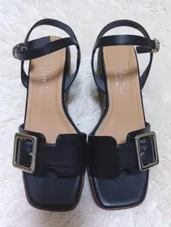 【未使用級】アルテミスダイアナ サンダル M 黒 バックル ウェッジソール 厚底