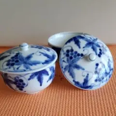 【美品】たち吉（橘吉）ぶどう絵 蓋付お茶呑茶碗 2客セット 湯呑み