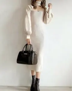 GRL サイドスリットニットワンピース [rut668] オフベージュ S