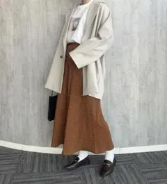 ローリーズファーム　ドット柄 ロングフレアスカート ブラウン