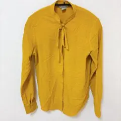 H&M マスタードカラー 長袖 シャツ ボウタイブラウス スタンドカラー