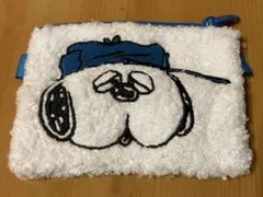 PEANUTSオラフ ふわふわ刺繍 ポージェットポーチ小物入れ青/白 (・