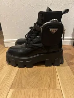 PRADA プラダ モノリス ブーツ 厚底 ナイロン レザー ポーチ付 7 黒