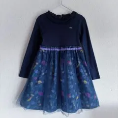 美品 ANNA SUI mini 長袖 ドッキングワンピース チュ－ル 120