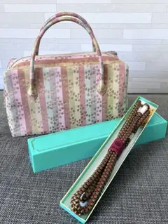 【新品同様】和装用バッグ 【新品】帯締め セット 京都製　利休　鶯色　ピンクのサムネイル