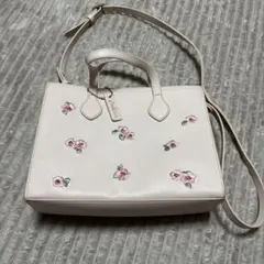 【値下げ】キャスキッドソン 2way トートバッグ ピンク 花柄 刺繍