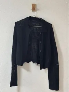 ブラック 透かし編み カーディガン