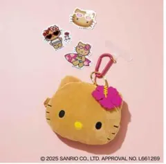 日焼けハローキティ ぬいぐるみポーチチャーム ＆ ステッカー3点セット