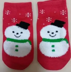 雪だるま柄 キッズ靴下 レッド