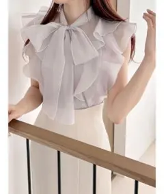 MERCURYDUO オーガンジー配色メローラッフルフリルブラウス