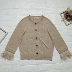 MARILYN MOON ファー付き ベージュ カーディガン 七分袖のサムネイル