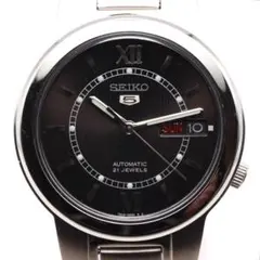 美品 SEIKO 5 自動巻きメンズ 腕時計 裏スケ デイデイト 文字盤黒