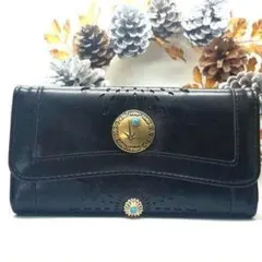 b91○ハンドメイドDIY ゴールドターコイズ クラフトレザー長財布 黒 08C