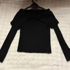 オフショルダーリブニット黒