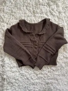 Wcloset フリル付きダークブラウンカーディガン サイズF