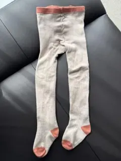 ベージュリブ編みベビータイツ