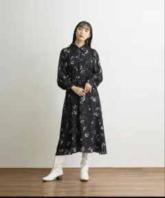 【美品】Lois CRAYON シアーフラワージャガードワンピース リボン付きのサムネイル
