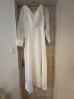 ホワイト シースルー長袖 Vネックドレス 結婚式　前撮り