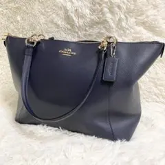 【極美品】 コーチ トートバッグ レザー ネイビー　ビジネス　肩掛け　A4収納可