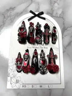 赤黒 地雷系 サブカル系 ネイルチップ