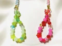 ビーズ ストラップ 赤と緑 りんご 2個セット
