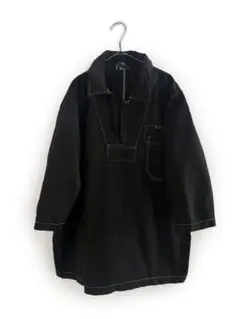 C1970sチェコ軍dead七分袖スキッパースタイルワークシャツ黒染