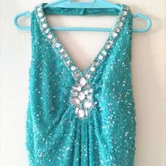 ターコイズ ビジュー付きドレス