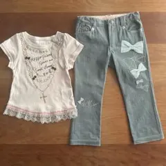 メゾピアノ 110 リボンデニム×Tシャツ セット 女の子 まとめ売り