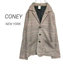 【CONEY】テーラードジャケット チェック 秋冬 ストレッチ ブラウン F