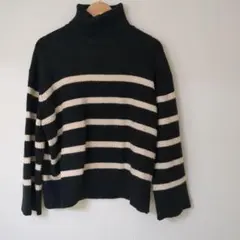 【美品】ZARA タートルネック ボーダーセーター M黒白長袖きれいめ大人人気のサムネイル