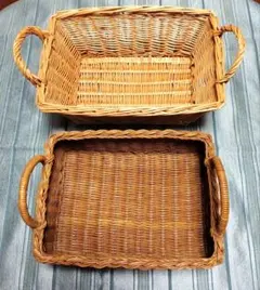 ハンドル付きラタンバスケット2個セット