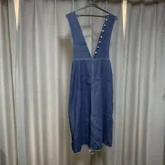 ダークブルー デニムサロペット Vネック