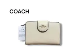 新品 未使用 COACH コーチ財布 二つ折り ホワイト レザー レディース