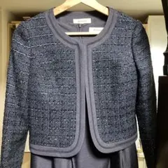 ネイビー ツイードジャケット&ワンピース セットアップ9AR