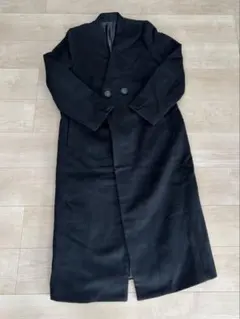 ブラック ノーカラーロングコート Lサイズ