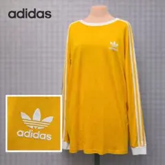 adidas アディダス スリーライン 刺繍ロゴ 長袖Tシャツ イエロー XL
