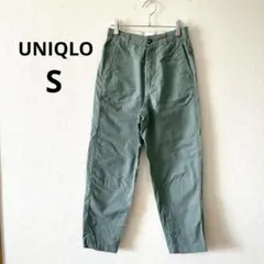 ユニクロ▶テーパードパンツ S 緑 綿麻混 ウエスト後ろゴム 着回し◎ 春夏