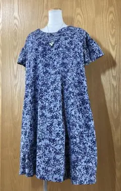 SALE‼️¥7400→¥6000綿紬ワンピース（桔梗柄グレー×紺