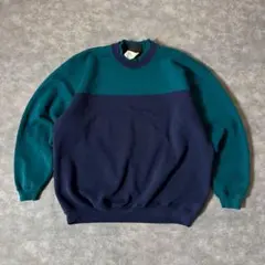 w*o様 90s USA製 ヘインズ 配色 スウェット 紺 エメラルド XL メ