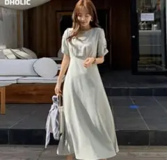 DHOLIC ギャザーパフワンピース 韓国　グリーン ロングワンピースのサムネイル