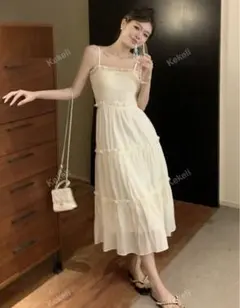 【新品未使用】アイボリー ティアードキャミワンピース/フリルワンピース/レース