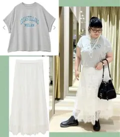 Green Parks カレッジTシャツ ＆ レーススカート 2点セット 3L